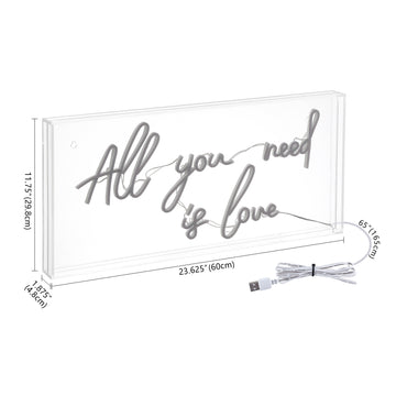 All You Need Is Love 23.63" X 11.75" Contemporary Glam Acrylic Box USB Operated LED Neon Light - JONATHAN Y